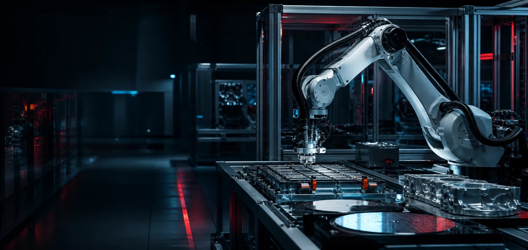 A precision industrial robot operating in a clean automated manufacturing cell